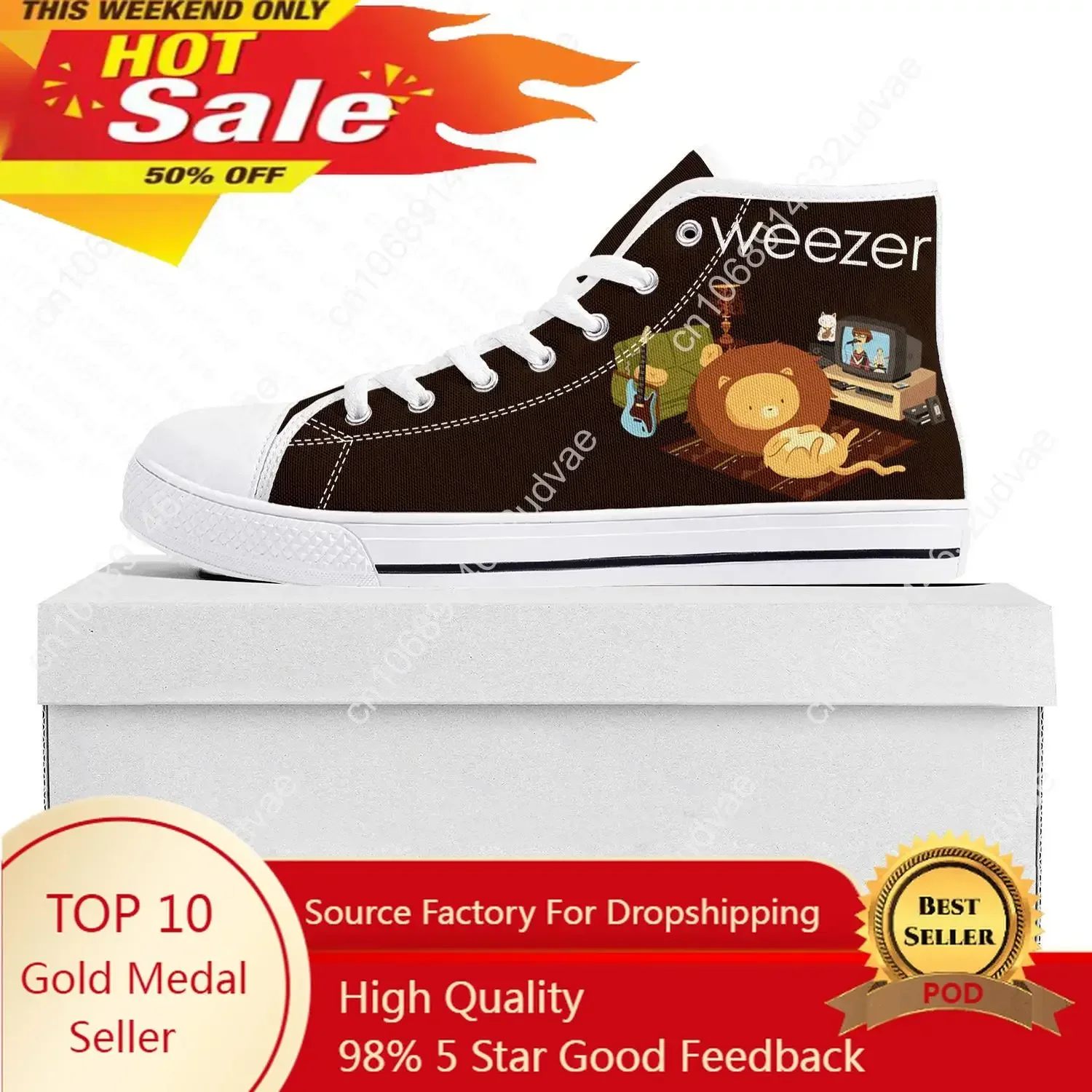 Weezer Pop Rock Band High Top High Quality Sneakers Mens Womens Teenager Canvas Sneaker Casual Couple Shoes Custom Shoe White