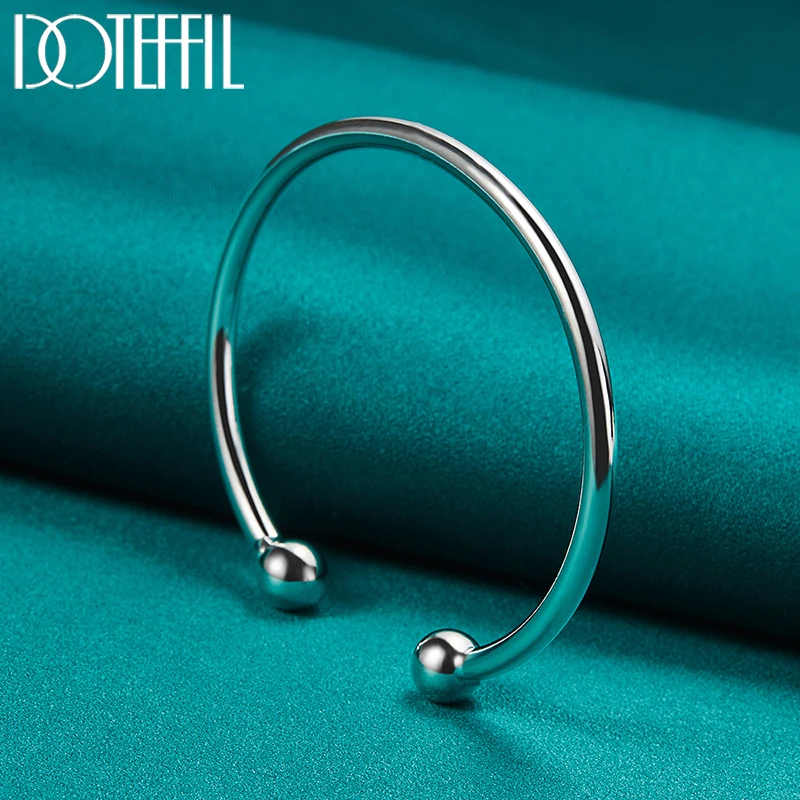 DOTEFFIL 925 Sterling Silver 4mm Smooth Solid Bead Bracelet Cufflinks Bangles For Women Man Wedding Engagement Party Jewelry image 5