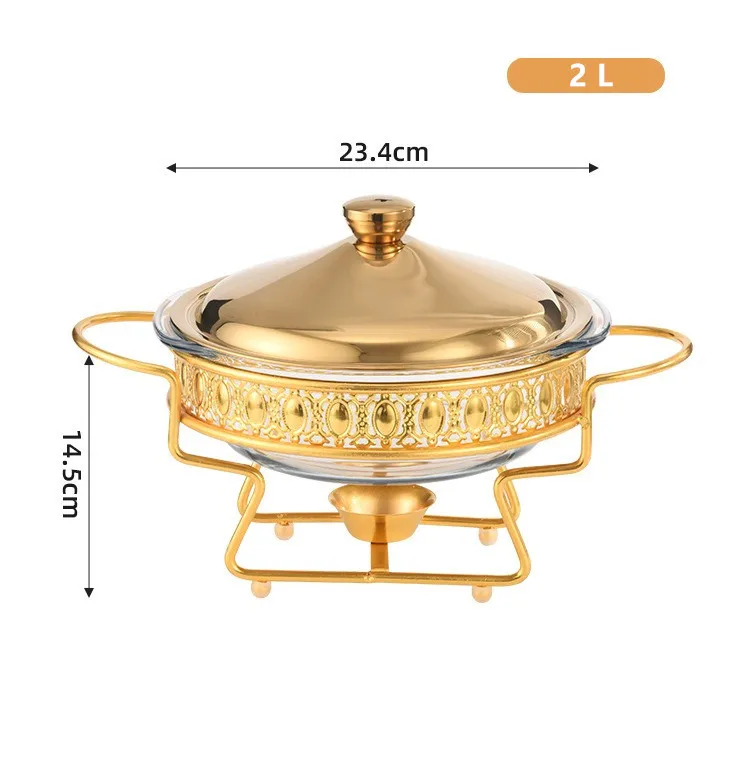 Deluxe Gold/Stainless Steel Color Hot Pot Buffet 2.0L Glass Buffet Hot Pot Food Heater