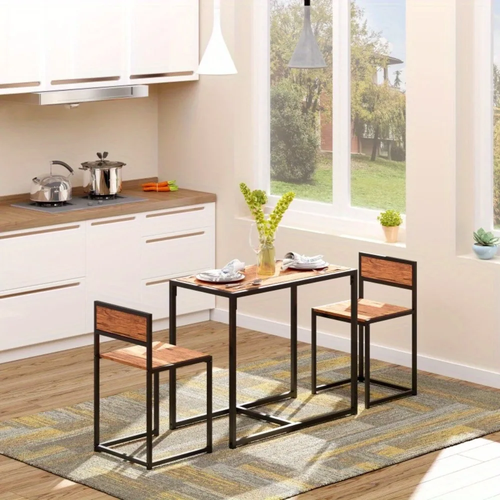 

3pc Dining Table 2 Chair Set for Small Space Dining Room Kitchen for Dining Room, Living Room, Apartment, Small Space, Brown