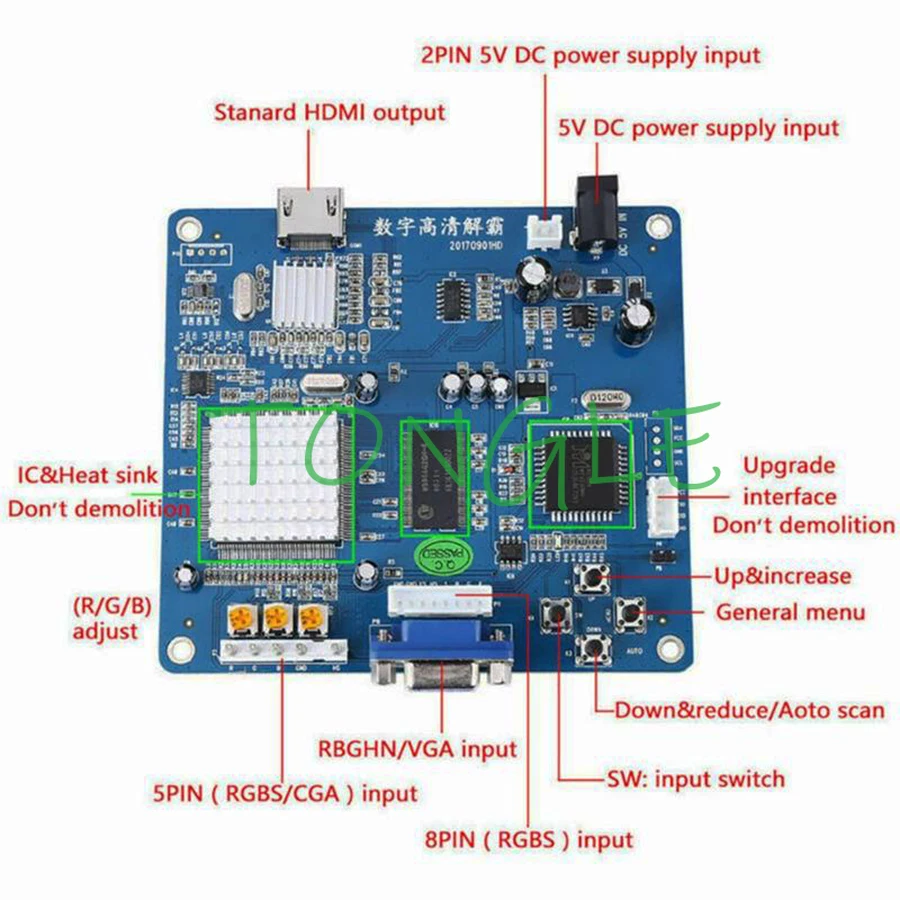 HD Video Output Converter Board VGA/RGB/CGA/EGA/YUV to HDMI-compatible for Arcade Blue Game Machine Video Output Converter