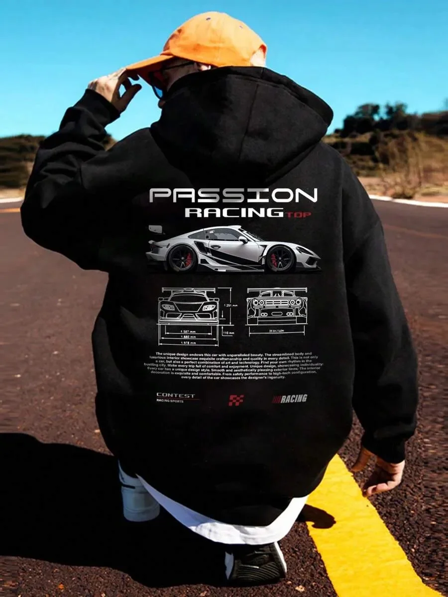 

Casual Pure Cotton Hoodie Adorned with Passion Racing Elements Perfect for Everyday Wear and Expressing Your Fascination