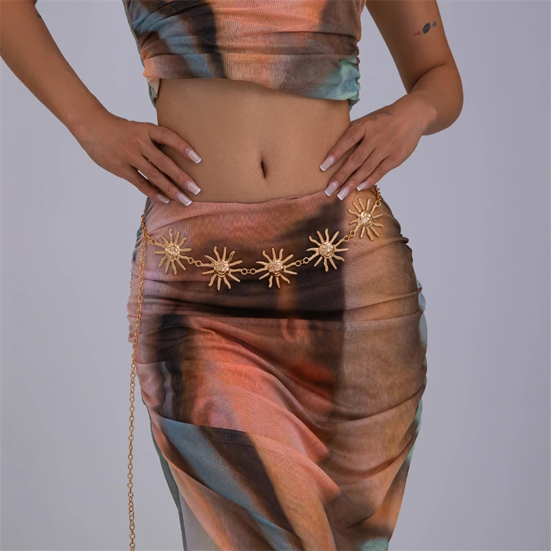

Vintage Metal Sun Flower Waist Chain for Women Summer Beach Bikini Belly Chain Dress Belt Party Rave Body Jewelry Accessories