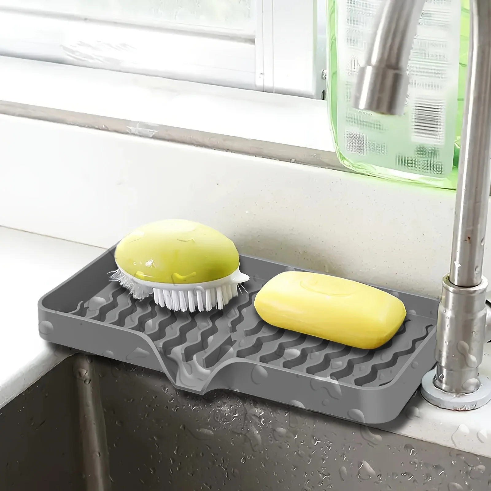 1pc Wave Pattern Soap Dish Drying Mat Non Slip Splash Proof Tray for Bathroom Kitchen Sink Sponge Holder