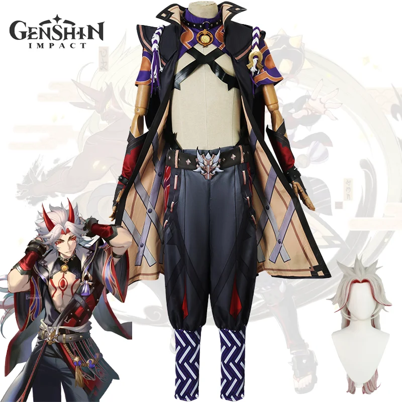 Genshin Impact-disfraz de Arataki Itto para adultos, uniforme de Carnaval Con peluca, conjunto completo de cómic para trajes de fiesta de Halloween, traje para hombre