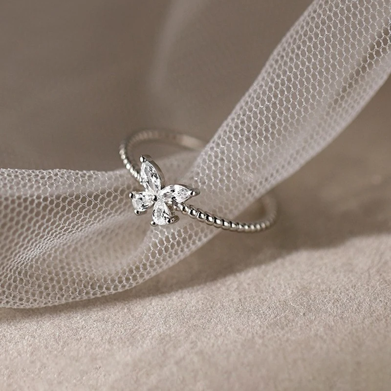 Silver Color Zircon Butterfly Metal Adjustable Ring For Women Party Classic Insect Fashion Jewelry Personality Accessory view 4
