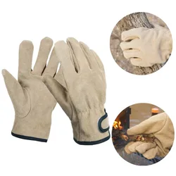 Leather Fire Resistant Heat Resistant Gloves Outdoor Barbecue Heat Resistant Wear Resistant Cooking Oven Gloves Two Layer