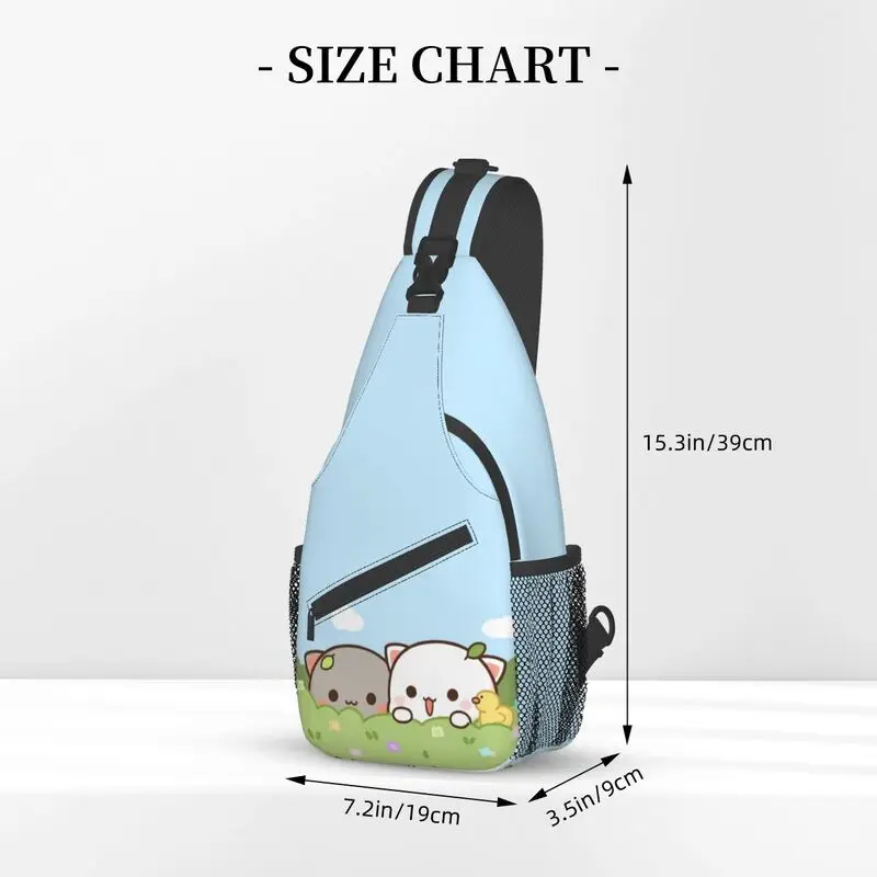 Mochila de hombro con dibujo de gato Mochi para hombre, morral cruzado en el pecho con eslinga de melocotón y Goma, a la moda, para viajes y ciclismo