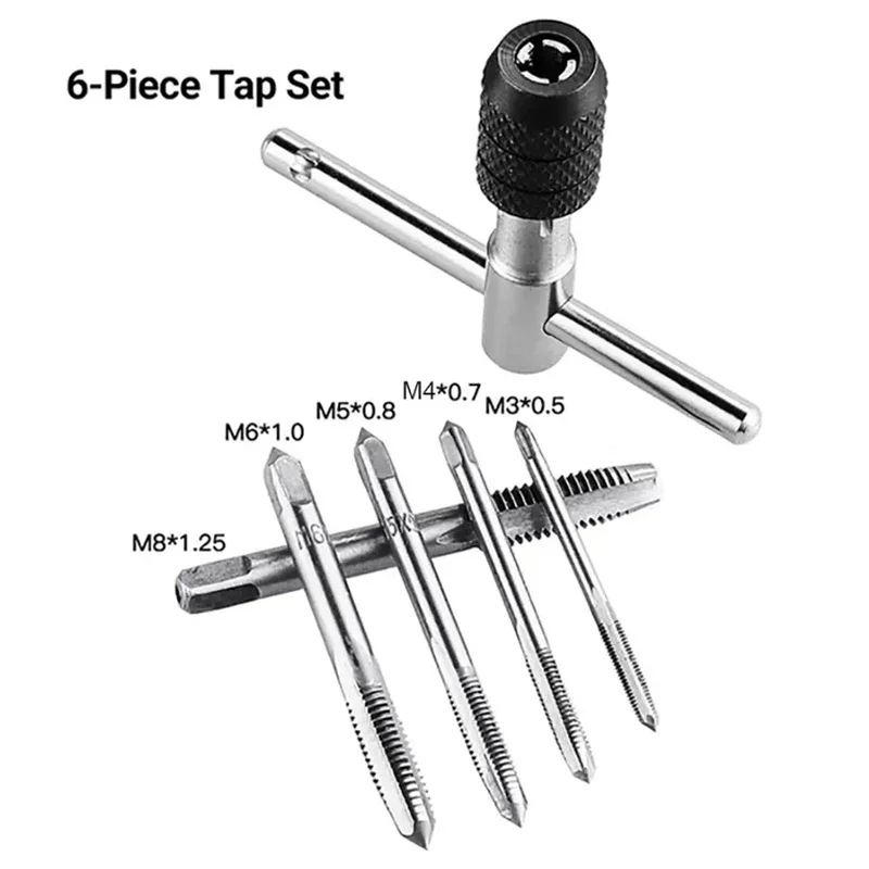 High Quality T-type Wrench Drill Set Hand Tapping Tools Machine Screw Thread Tap Twist Bit M3/M4/M5/M6/M8 Tap Set DIY Tool