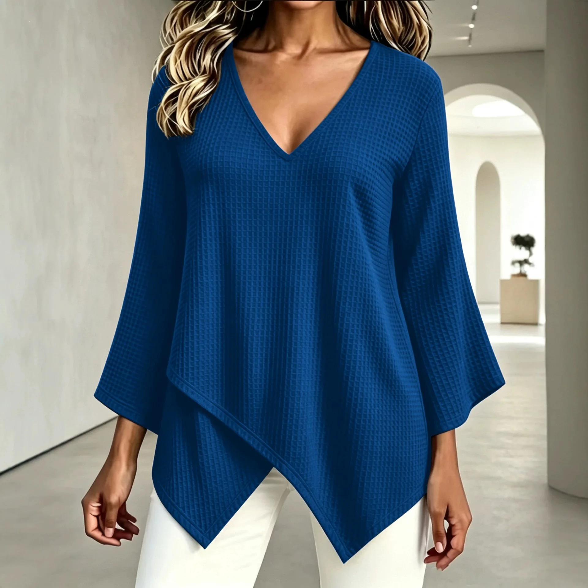 Autumn Winter Women's Loose Top High Street Trend Long Sleeved Pullover T-shirt Loose Casual Irregular Hem Daily Wear Tops