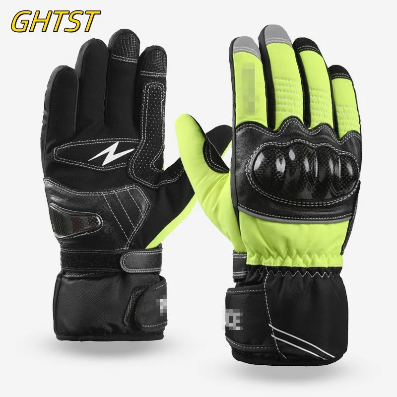 Reflective Motorcycle Leather Tactical Gloves Carbon Fibre Collision Avoidance Waterproof MTB Road Bike Work 등산 Plush Gloves