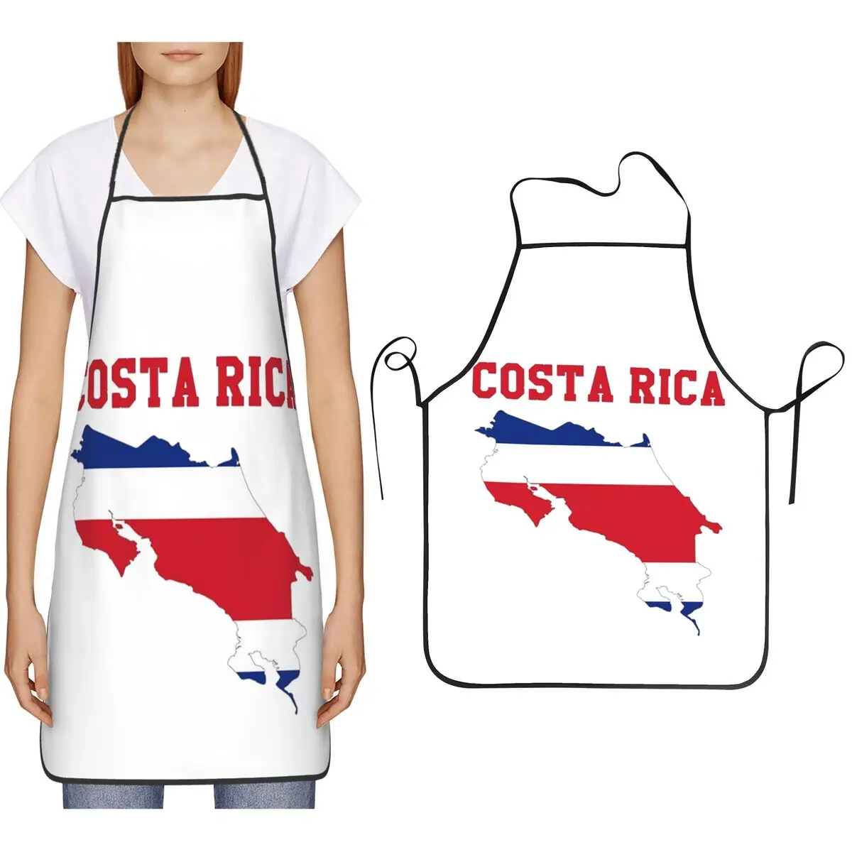 Costa Rica Flag Graphic Apron Chef Cooking Baking Tablier Bib Kitchen Cleaning Pinafore for Women Men Gardening