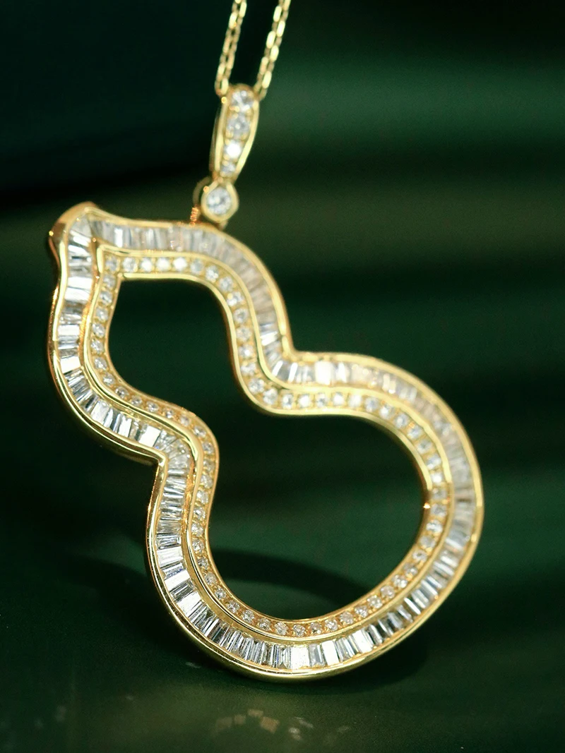 LUOWEND 100% 18K White/Yellow Gold Necklace Women Luxury Gourd Shape Real Natural Diamond Pendant Necklace High Party Jewelry