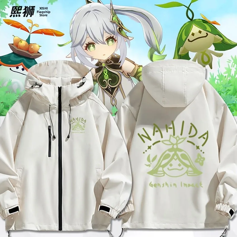 

Повседневная куртка-дождевик с капюшоном из полиэфирного волокна, длинная, на молнии, с мультяшным дизайном в стиле игры, для активного отдыха, водонепроницаемая