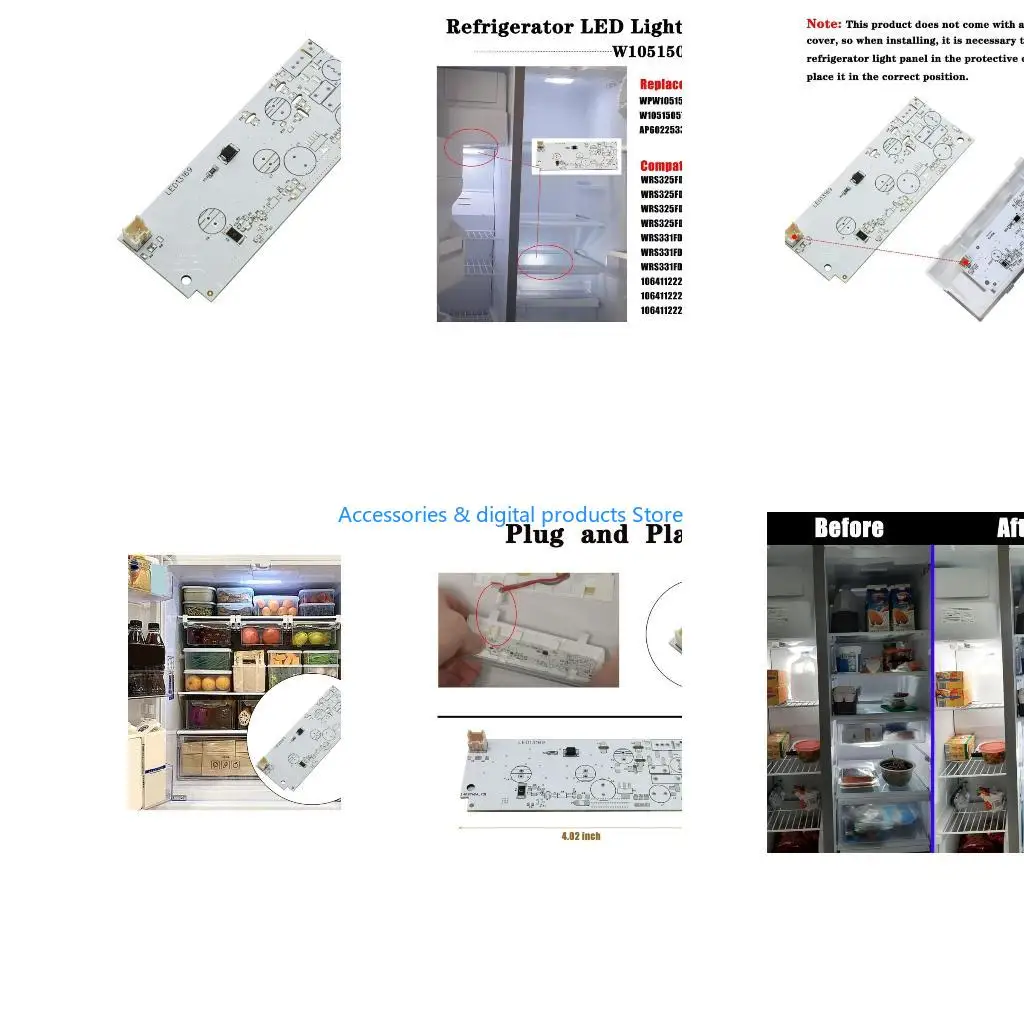 77JD Refrigerator LED Light Plate Board Easy Install Replaces W10515058 W10515057