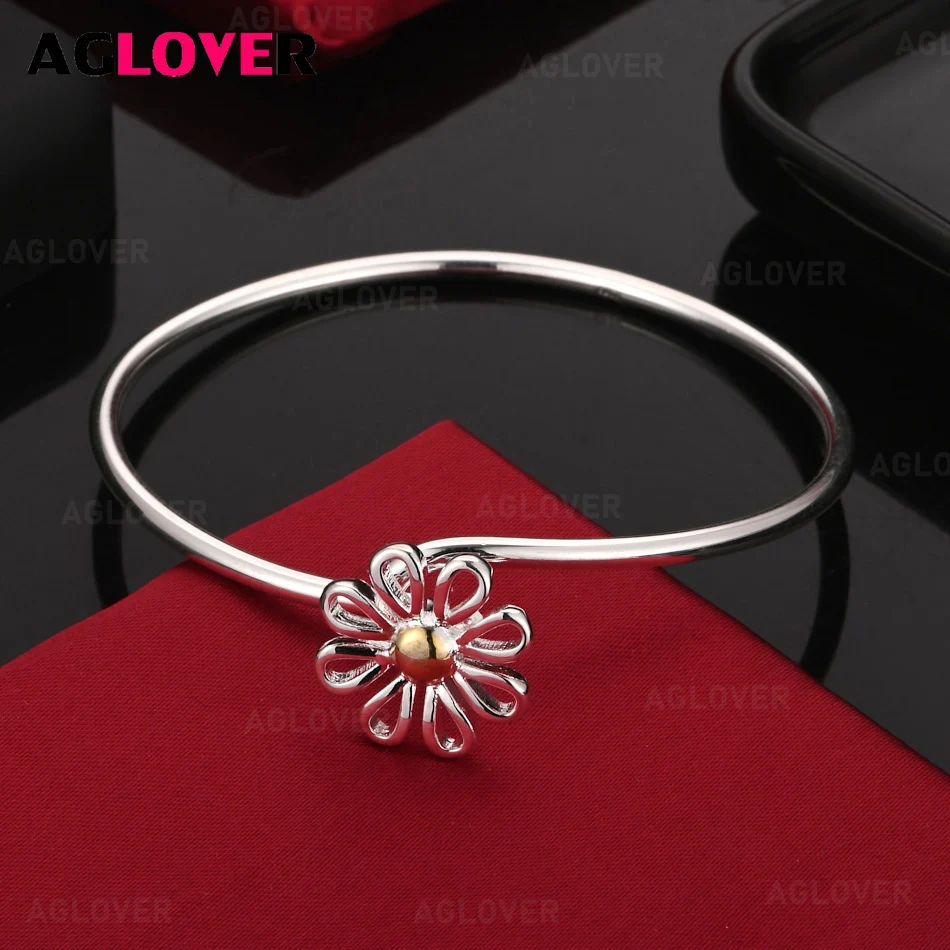 

AGLOVER 925 Sterling Silver Chrysanthemum Open Bracelet Women's Fashion Party Jewelry