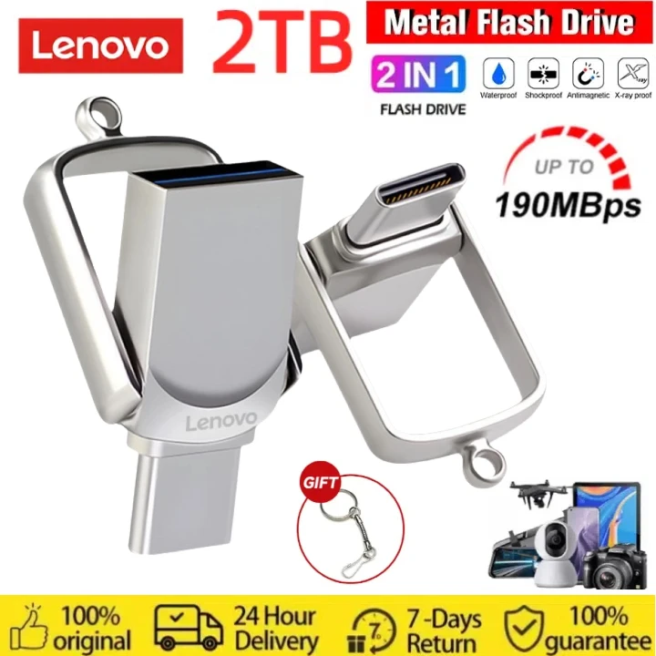 Lenovo-unidad Flash USB 3,0 tipo C, Pendrive OTG de 2TB, 512GB, 256 GB, 128 GB, 64GB, 1TB, 2 en 1, disco U de alta velocidad