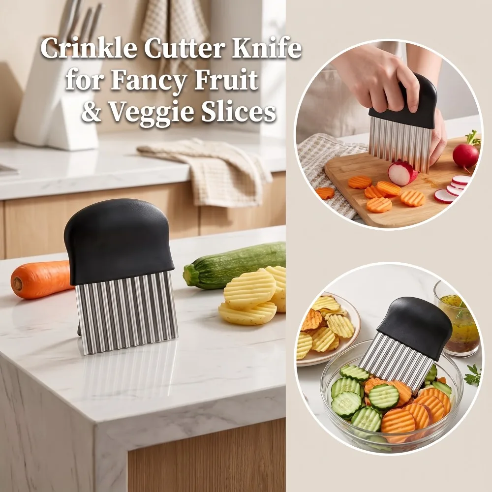 Stainless Steel Crinkle Cutter, Wavy Slicer for Veggies, Fruit & Salad, Durable Blade for Perfect Fries, Must-Have Kitchen Tool