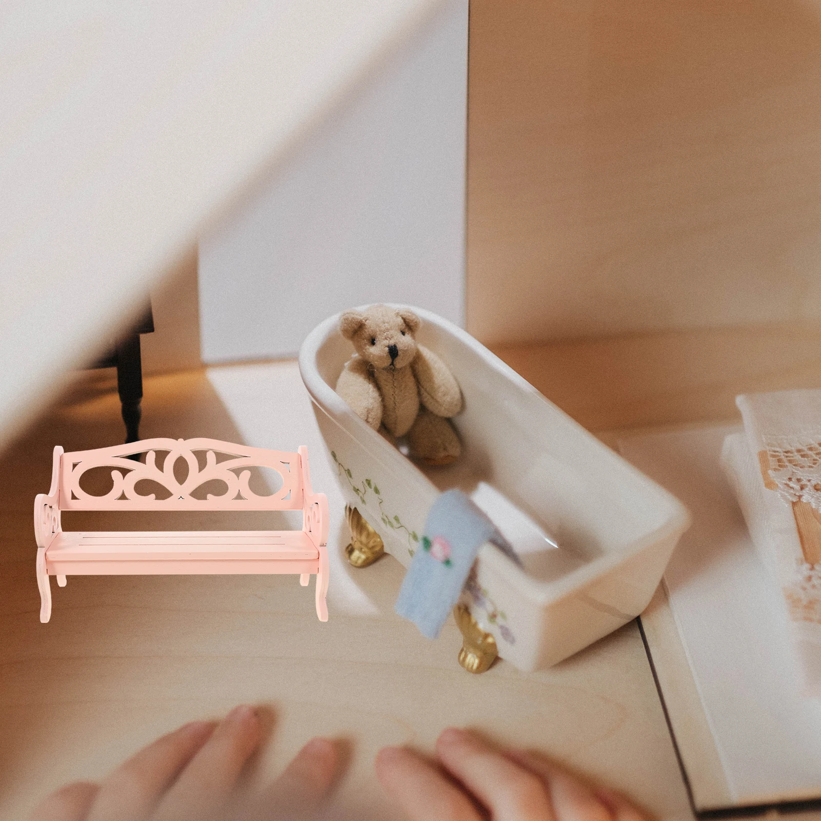 

2 Pcs Props Small Pink Chair Decoration Miniatures Boxwood Furniture for Dollhouse