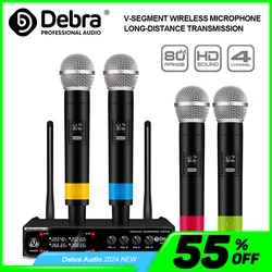 Debra Audio 4-Channel Wireless Microphone System Handheld Mic 80m Range for Karaoke Church Speech Singing Portable Set