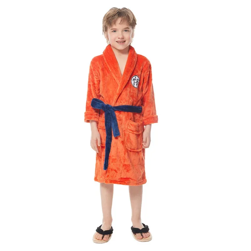 Adult Kids Goku Cosplay Bathrobe Orange Bath Towel Costume Pajamas Robe Belt Outfits Halloween Carnival Party Men Boy Anime Suit