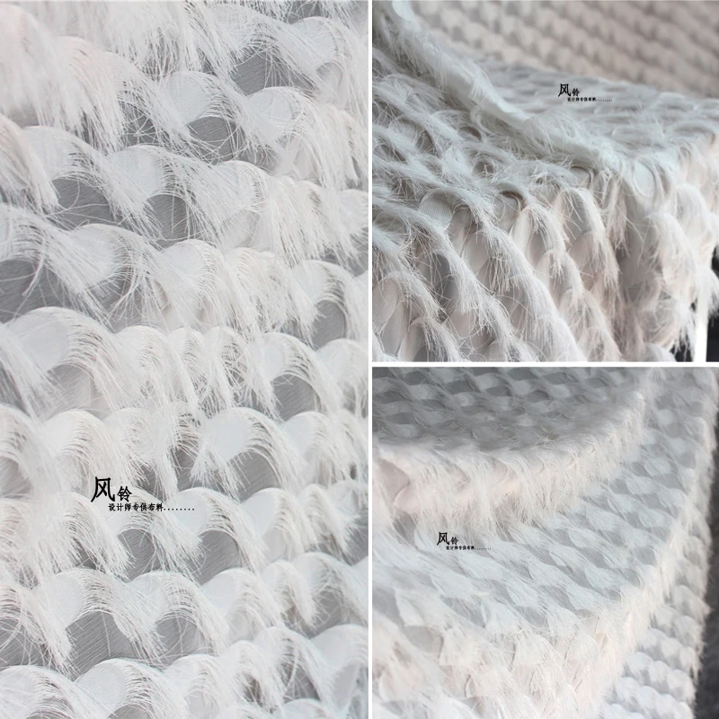 

Eyelashes Tassels Mesh Gauze Fabric White DIY Patchwork Decor Lace Skirt Dress Stage Coat Clothes Designer Fabric