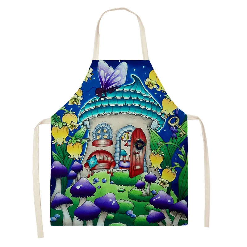 Women\'s kitchen apron Natural and Animal Styles Restaurant chef barber barman waterproof apron for menand child painting apron