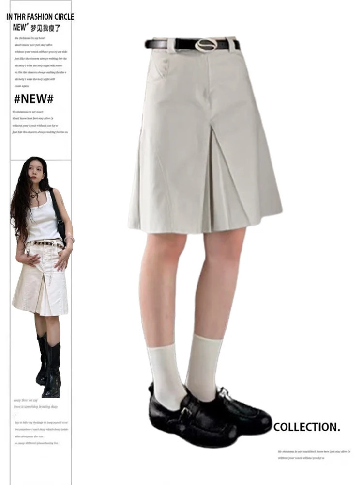 

Осенняя женская эстетичная юбка-миди 2000-х годов, плиссированная японская консервативная юбка Y2k Kpop в студенческом стиле, юбка длиной до колена E-girl, новинка в стиле панк