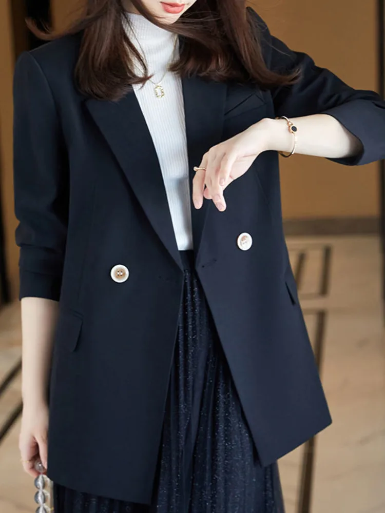 New Fashion Blazer Women Elegant Casual Basic All-match Simple Long Sleeve Office Lady Solid Blazers Spring Autumn New