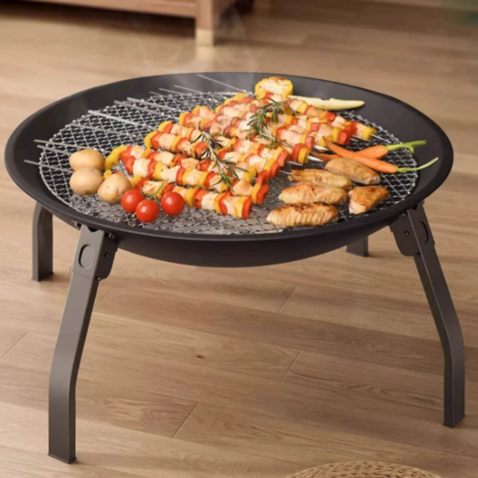 Folding Fire Fire Bowl Easy Storage Fire Fire Bowl with Folding Legs Outdoor Fireplace Low-Profile Steel for Campers, Camping