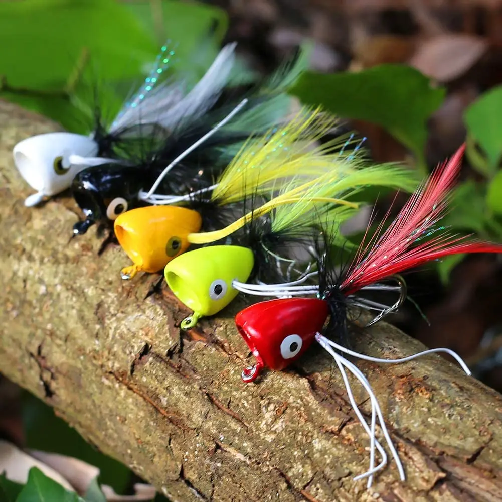 5PCS Topwater Fly Fishing Popper Floating Dry Flies Bugs Insect Lure Mayfly Hook for Bass Trout Sunfish Salmon Artificial Bait