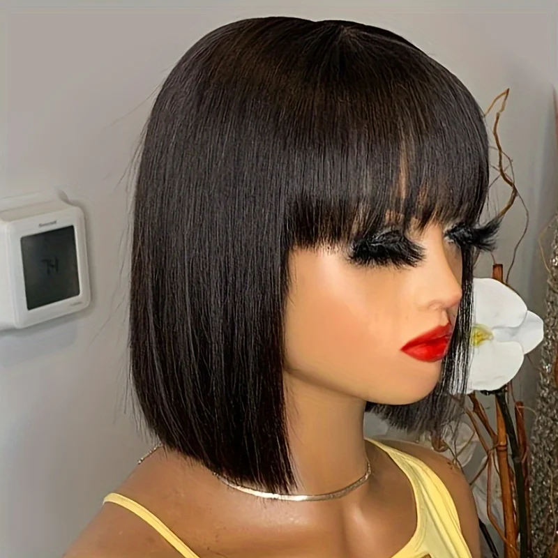 

Short Bob Wig Brazilian Straight Wigs For Black Women Human Hair With Bangs Wig Cheap Fringe Wig Glueless Human Hair Wigs Sale