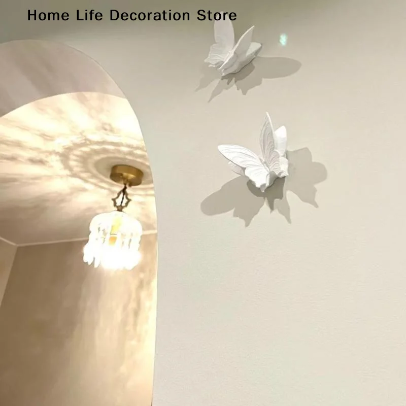 【H】1 PCS Butterfly Wall Decor White Plaster Butterfly Wall Art For Living Room Bedroom French Style Home Decor