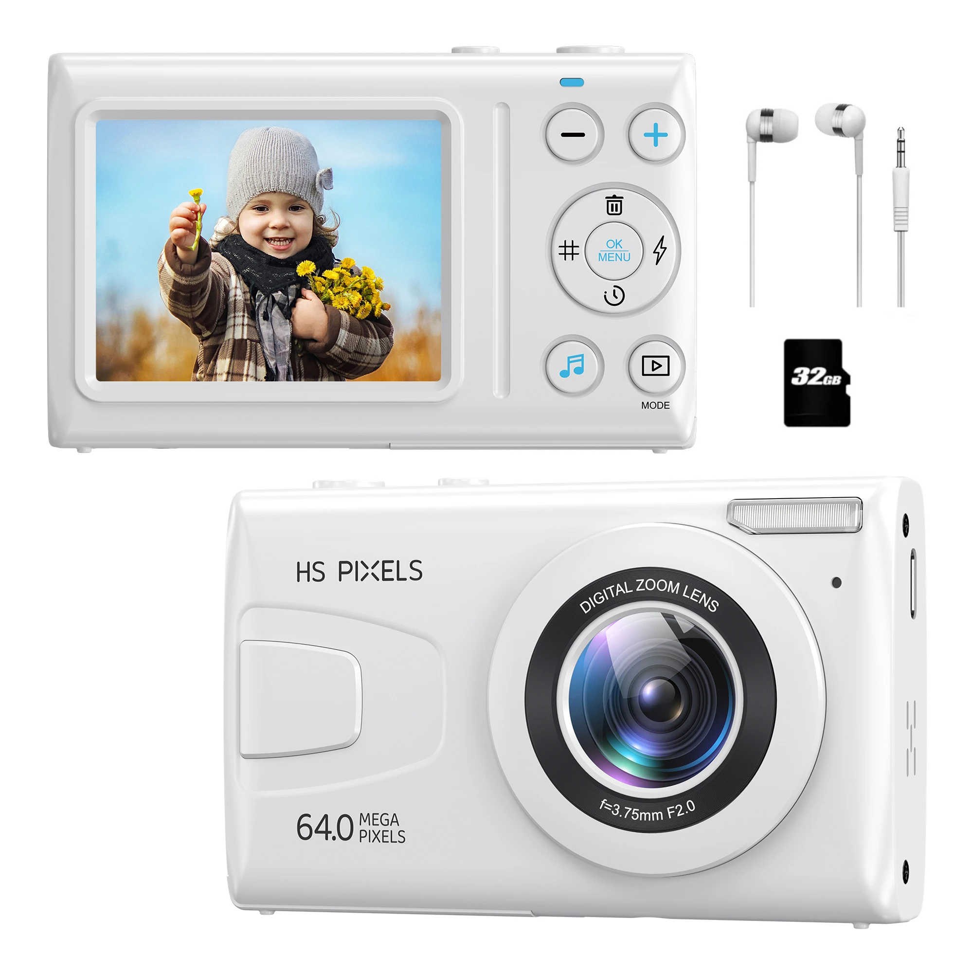 

4K Digital Cameras 64MP Photography Travel Vlogging Selfie Mini Camera 18X Autofocus Students Camcorder with 2.8" Large Screen