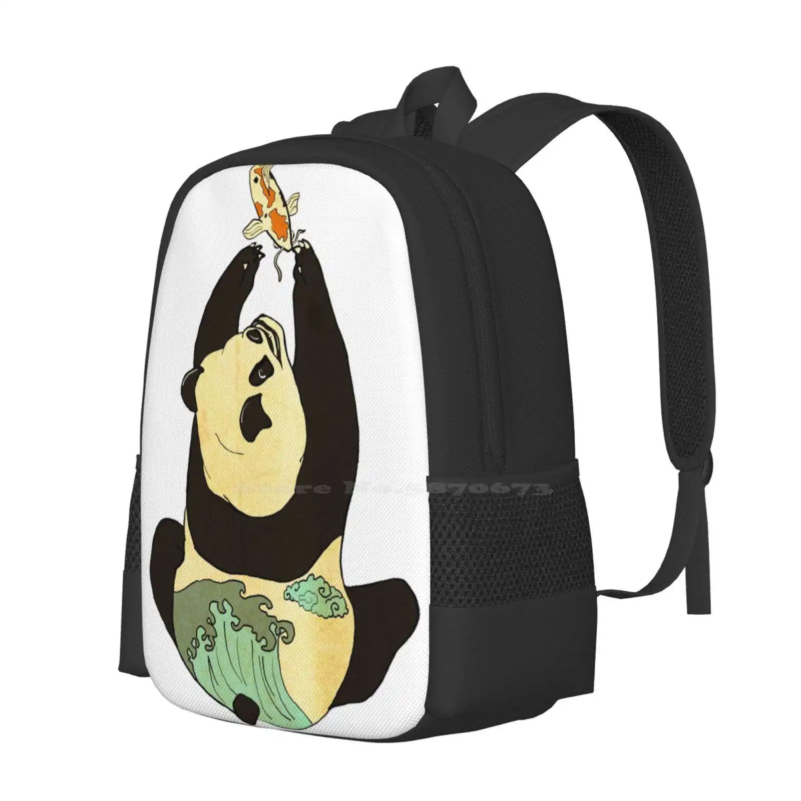 Life's A z wzorem przedstawiającym ryby Design Bag student plecak niedźwiedź ryba chmura japońska Koi Panda Ukiyo