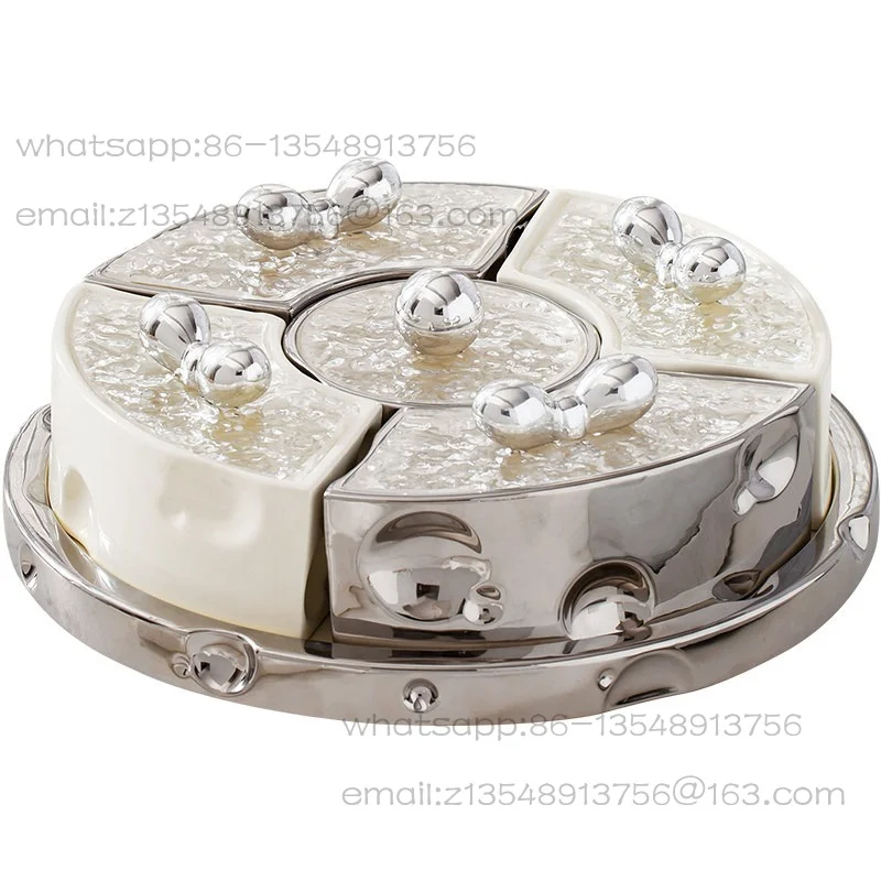 Cream air-dried fruit plate storage box grid with lid candy snack plate ceramic fruit plate light luxury high-end sense