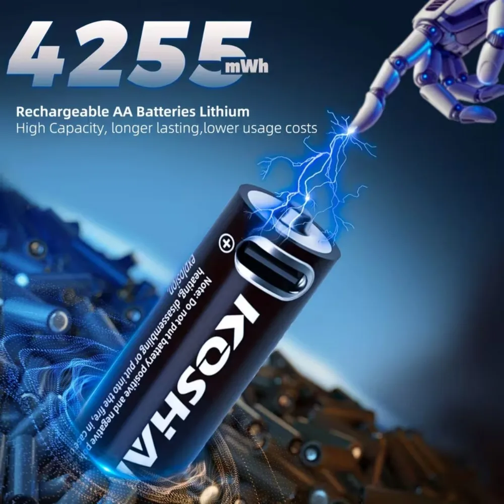 

KOSHARE AA 1.5V Li-ion Rechargeable Batteries 4255mWh Type-C Lithium AA Battery For Remote Control Mouse Electric + Type-C Cable