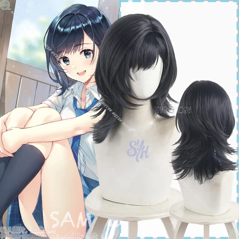 Nanase Yuzuki Anime nuevo Chitose-kun Wa Ramunebin No Naka Cosplay Y2K Kawaii negro fresco pelo sintético corto pelucas de Halloween