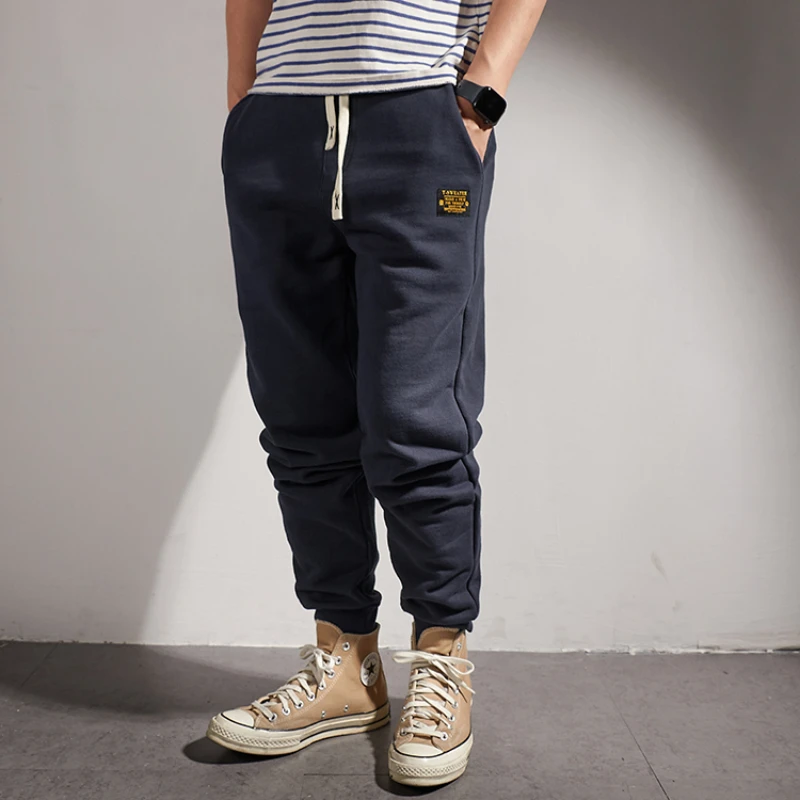 Heavy autumn and winter cotton foot-closing trousers men's velvet padded trousers Japanese sports leg-binding trousers