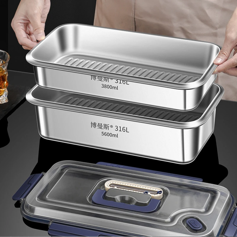 316L stainless steel handle fresh-keeping box large capacity with lid portable portable box refrigerator frozen sealedStorageBox