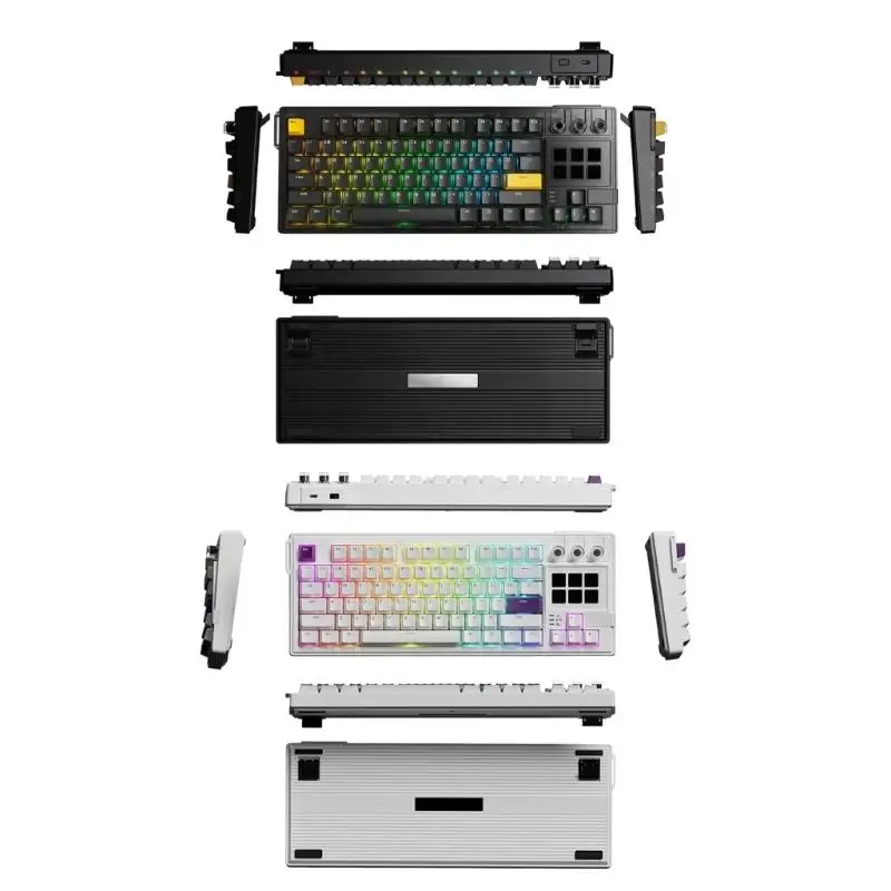 31BA Double Shot Cap Mechanical Keyboard with 3 Pressable Control Knobs, 6 LCD Display Pads and Sound Dampened Typing Feel