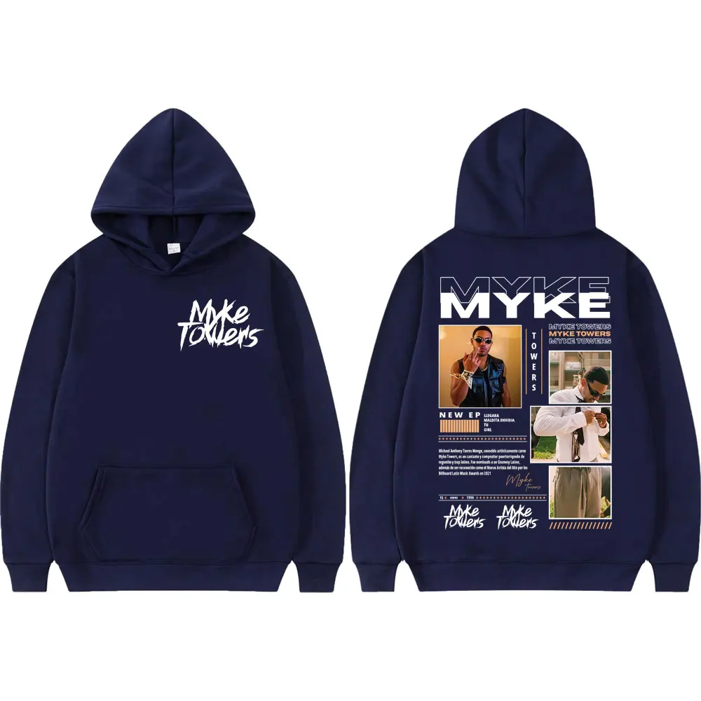 Rapper Myke Towers Graphic Hoodies Men Women Clothing Harajuku Hip Hop Hooded Sweatshirts High Street Fashion Trend Pullovers