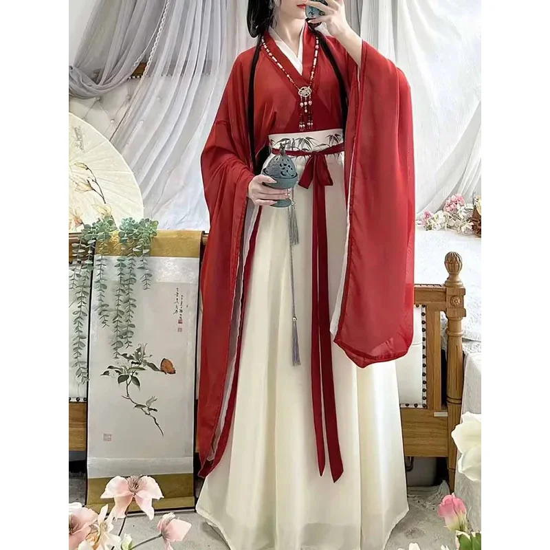 

Chinese Hanfu Dress Women Carnival Stage Performance Cosplay Costume Vintage Summer Red&Green Hanfu Dance Dress Party Outfit