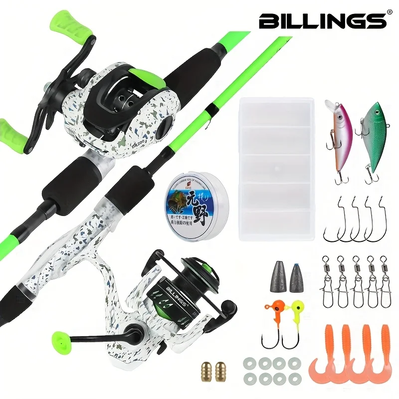 

BILLINGS Fishing Rod And Reel Combo Package, 4-Part 2.1M/7Ft Spinning/Casting Carbon Fiber Rod, ML Power, 5.2:1/6.3:1 Gear Ratio Reel, Smooth 4+1BB with 100M Nylon Fishing Line, Baits, Suitable for Saltwater And Freshwater, Fishing Gear for Novices