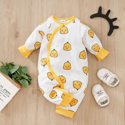 Spring And Autumn Boys And Girls Cute Cartoon Chicken Printed Cotton Comfortable Long Sleeve Baby Bodysuit