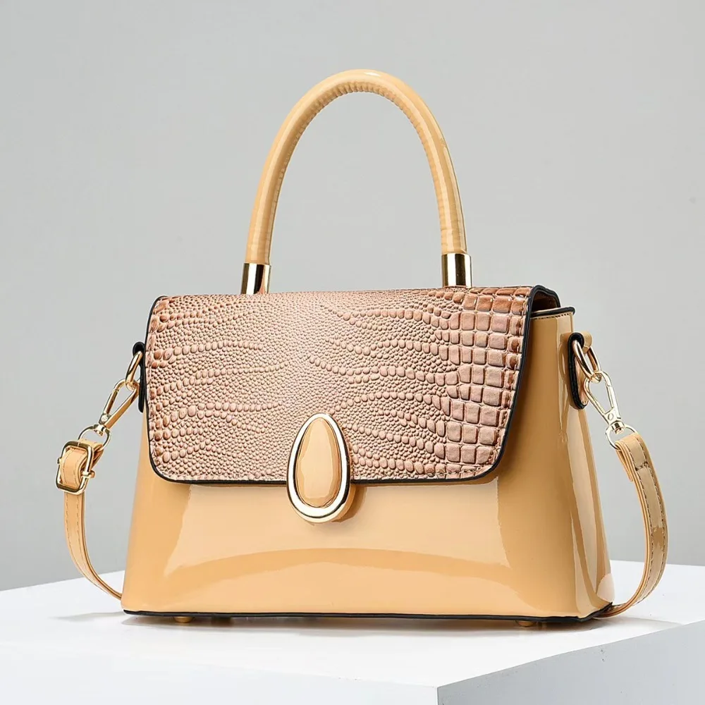 Korean Style Women Handbag Trendy PU Leather Pearlite Layer Shoulder Bags Small Square Pocket