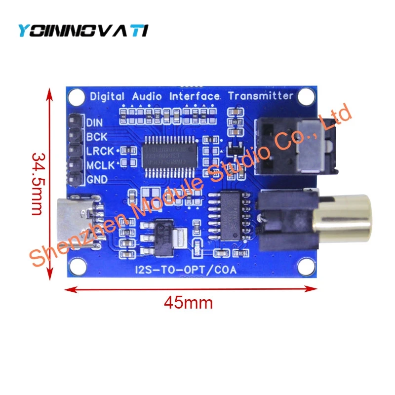 CS8406 I2S to SPDIF Optical Coaxial Digital Audio Adapter Board 24bit 192kH I²S Input to TOSLINK amp Coax Output Converter Modul