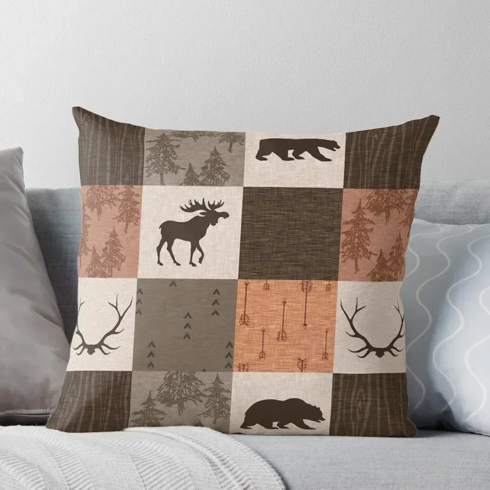 

woodland patchwork - rust/brown Throw Pillow anime girl christmas cushions covers luxury covers pillow