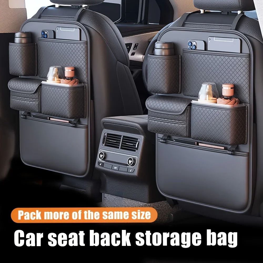 

Black Leather Car Backrest Hanging Bag, Multifunctional Storage Bag for Car Interior, Rear Backrest Storage Box for Car Use