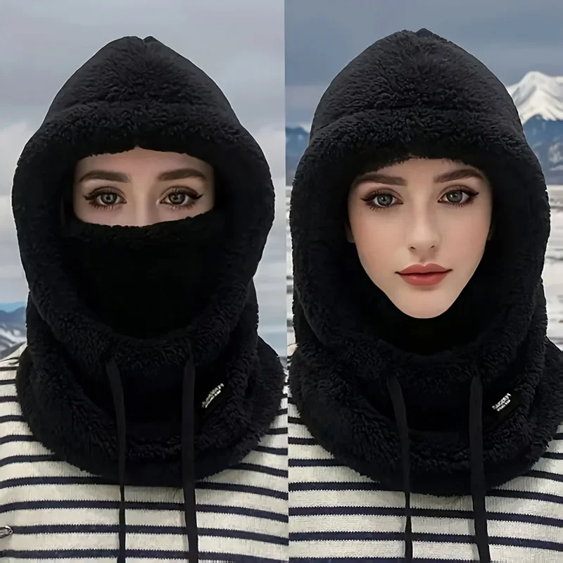 1 pezzo di maschera per il viso in peluche da donna, resistente al freddo, elastica, leggera e calda per ciclismo, sci, cappello antivento con protezione per le orecchie foderato in pile